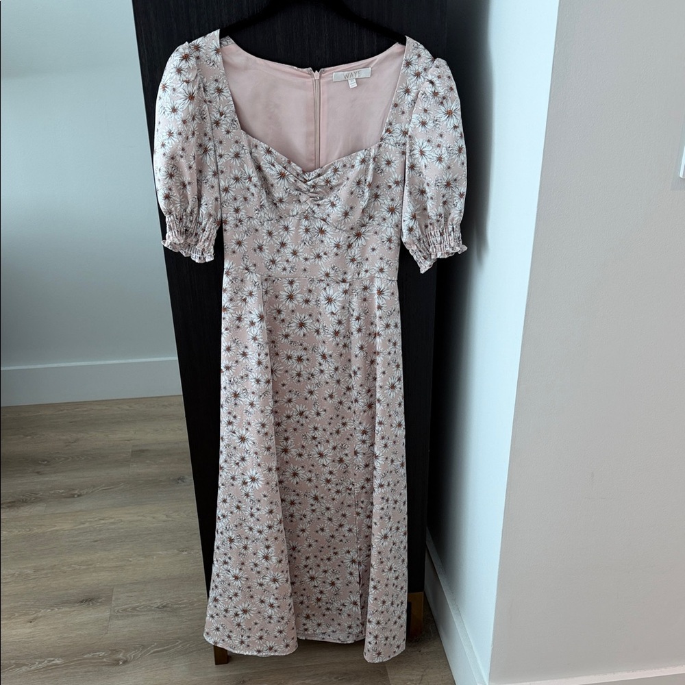WAYF Blush Floral Midi Dress